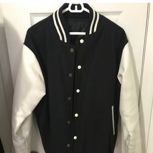 Vintage leather varsity jacket white black